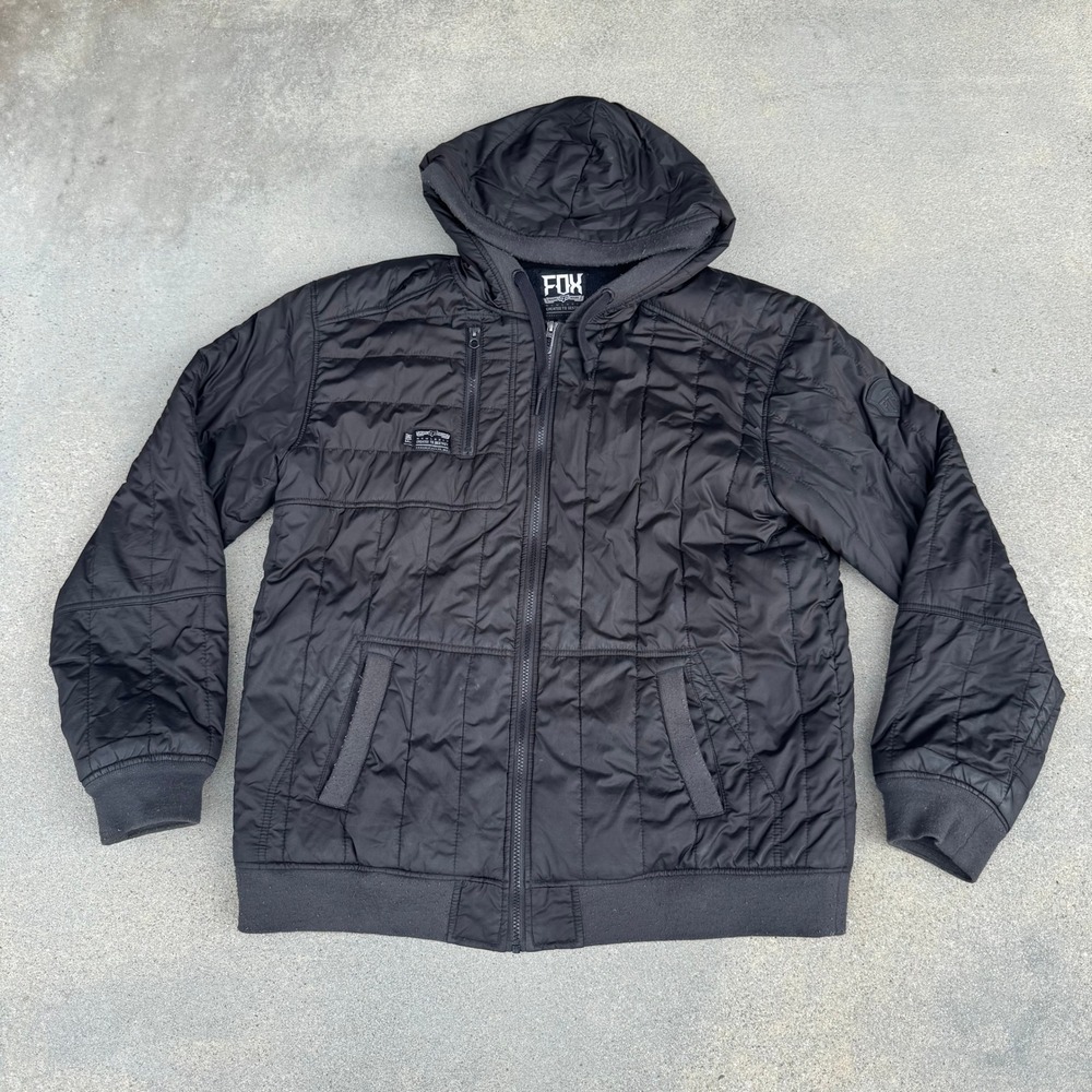 Fox Racing Men XL Black Quilted‎ Puffer Hooded Jacket Zip Up